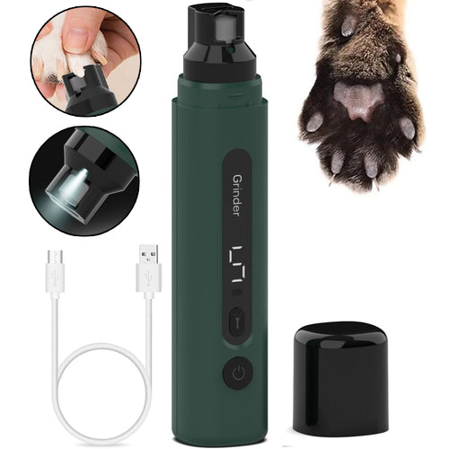 Quiet dog nail grinder held beside a calm dog